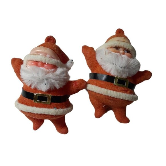 Vintage Lot of 2 Flocked Santa Floral Picks Faded Crafting Supply - Picture 5 of 12